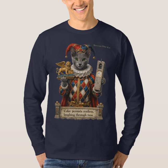 Camiseta Russian Blue Arlequin Cat (Frente)