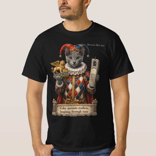 Camiseta Russian Blue Arlequin Cat (Frente)