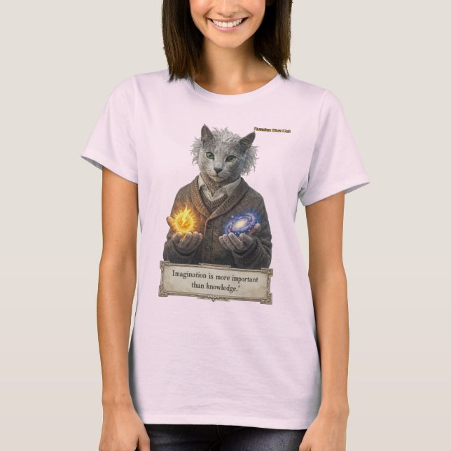 Camiseta Russian Blue Einstein Cat - Imagination (Frente)