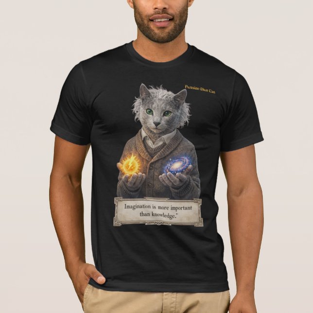 Camiseta Russian Blue Einstein Cat - Imagination (Frente)