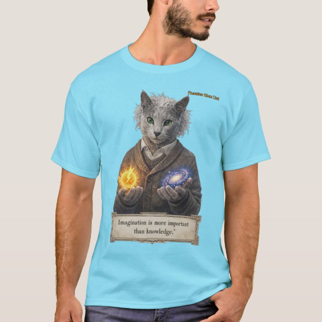 Camiseta Russian Blue Einstein Cat - Imagination (Frente)