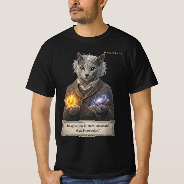 Camiseta Russian Blue Einstein Cat - Imagination (Frente)