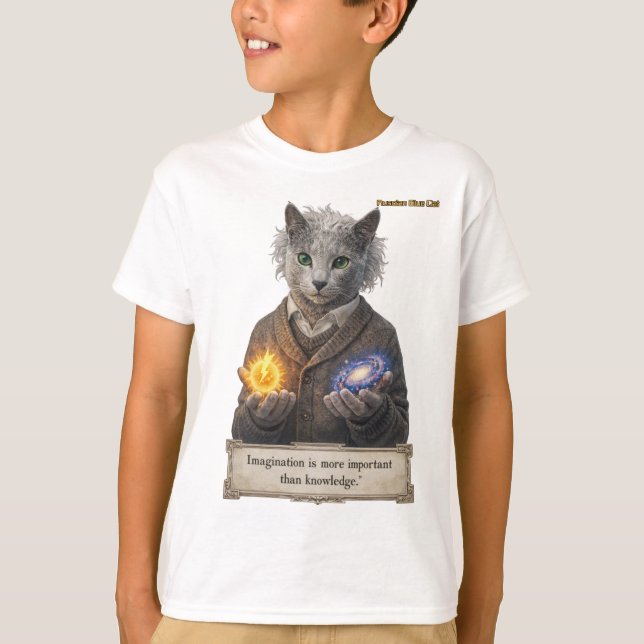 Camiseta Russian Blue Einstein Cat - Imagination (Frente)
