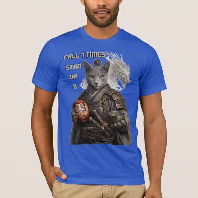 Camiseta Russian Blue Samurai Cat (Frente)