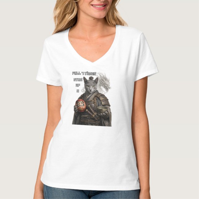 Camiseta Russian Blue Samurai Cat (Frente)