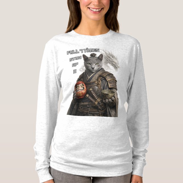 Camiseta Russian Blue Samurai Cat (Frente)