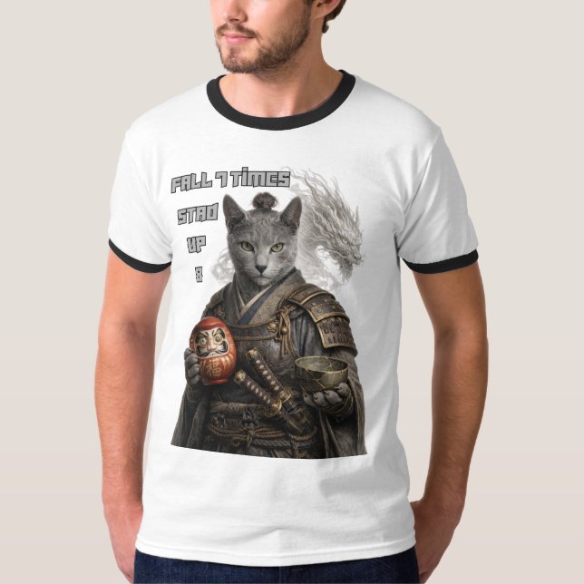Camiseta Russian Blue Samurai cat (Frente)