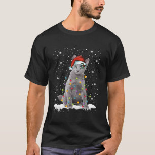 Camiseta Russo Azul Gato Engraçado Luzes De Natal Suor Xm
