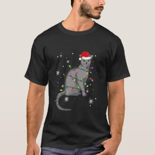 Camiseta Russo Azul Gato Noite Noite Natal Gato Sa