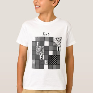 Camiseta Russo, Popular, Preto e Branco, Patchwork, Simpl