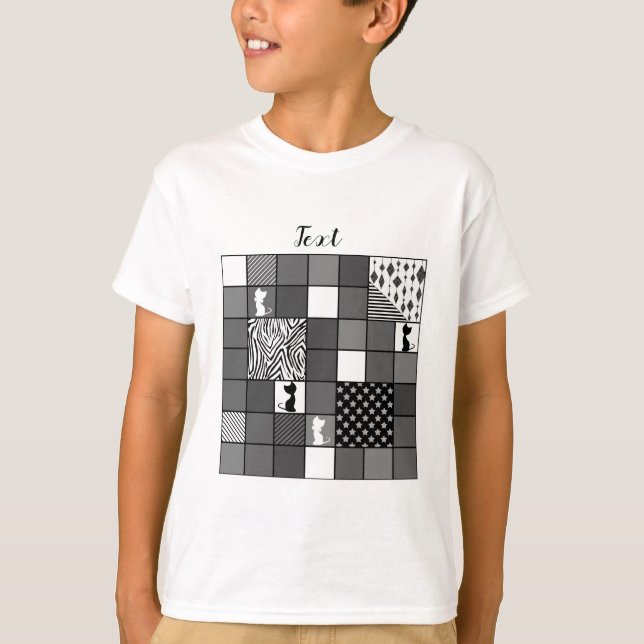 Camiseta Russo, Popular, Preto e Branco, Patchwork, Simpl (Frente)