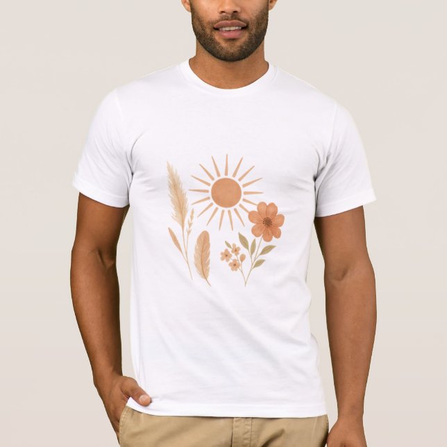 Camiseta Rustic Boho Sun & Pampas Design | Bohemian Floral  (Frente)