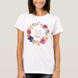 Camiseta Rustic Boho Watercolor Floral Wreath Monograma
