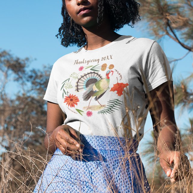 Camiseta Rustic Elegant Turkey - Ação de Graças Botânica (Modern Elegant Turkey Botanical T-Shirt)