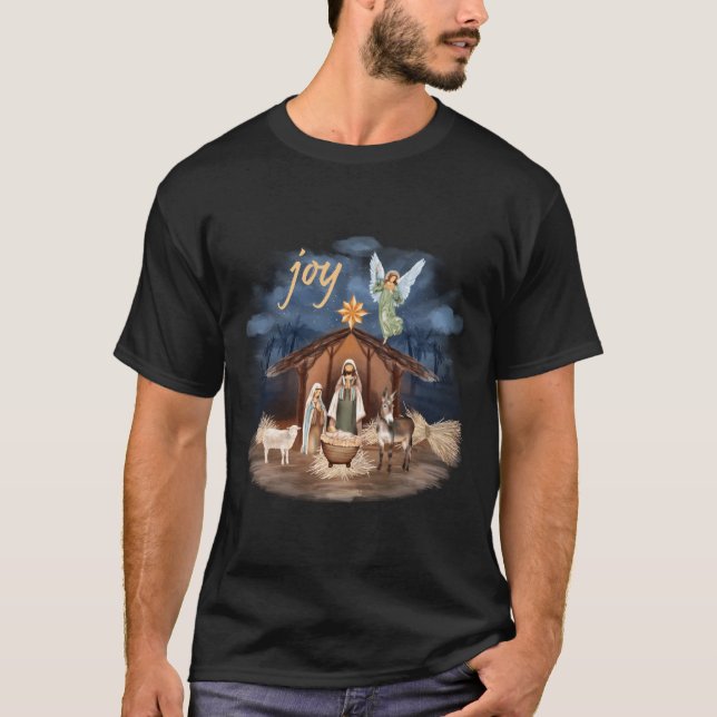 Camiseta Rustic Farmhouse Christmas Joy Nativity  (Frente)