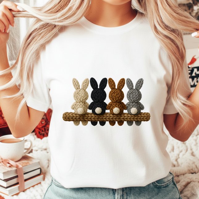 Camiseta Rustic Knitted Easter Bunnies Farmhouse Style Wome (Criador carregado)