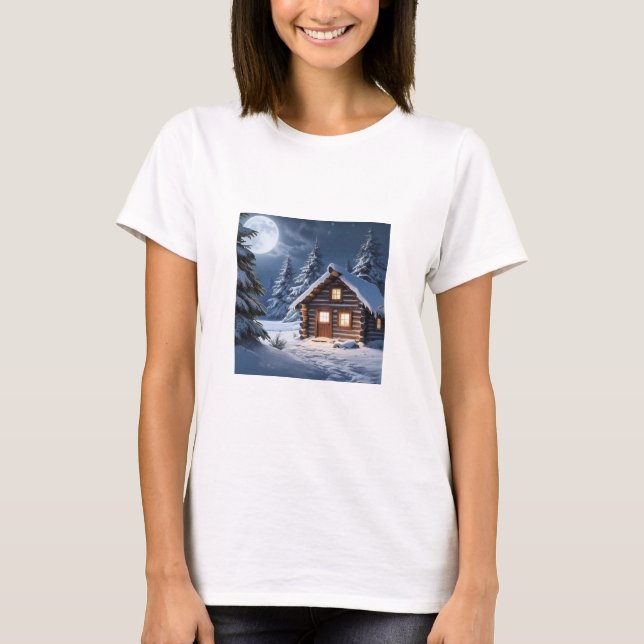 Camiseta Rustic Moonlight Cozy Winter Cabin (Frente)