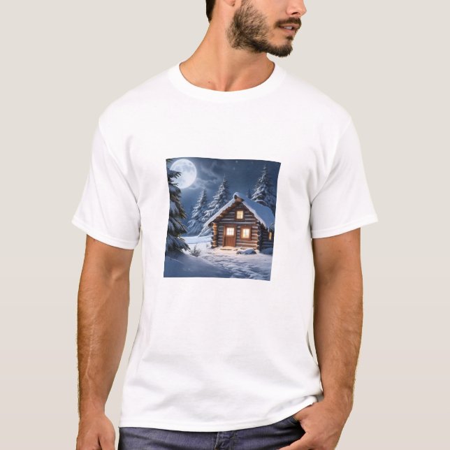 Camiseta Rustic Moonlight Cozy Winter Cabin (Frente)