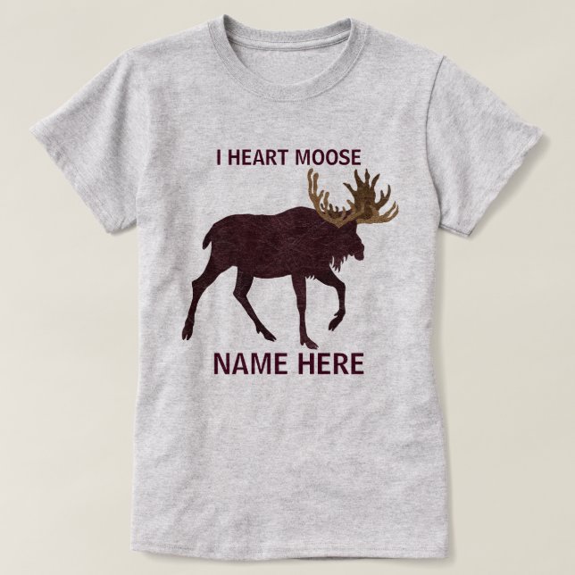 Camiseta Rustic Moose Faux Leather-Look I Heart Moose (Frente do Design)