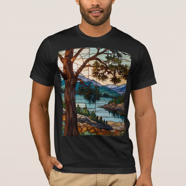 Camiseta Rustic mountain range landscape stain glass  (Frente)