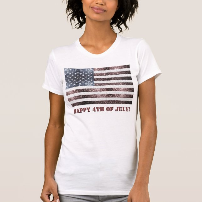 Camiseta Rustic Red White Blue Sparkles bandeira dos EUA 4  (Frente)