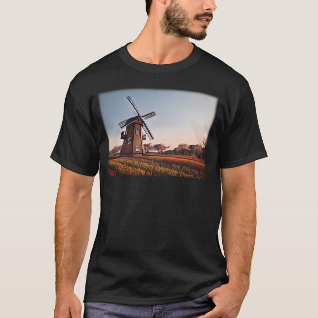 Camiseta Rustic Windmill e Tulip Fields Sunset (Frente)