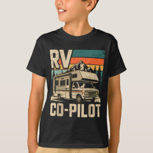 Camiseta Rv co-piloto rv acampamento camper pôr do sol cêni