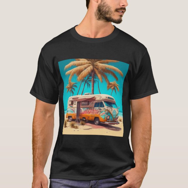 Camiseta RV retrô e palmeiras (Frente)