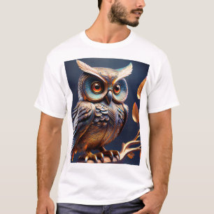 Camiseta Sabedoria Empoleirada — Escultura de Coruja em Met