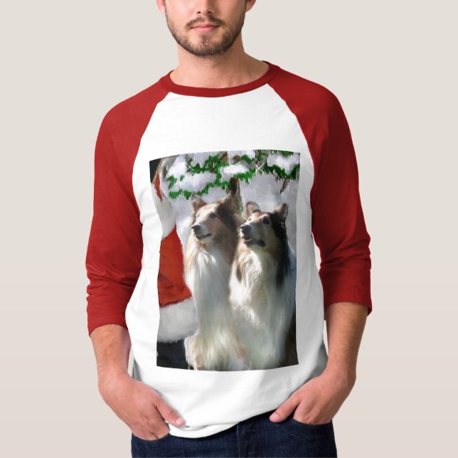 Camiseta Sable Rough Collie presentes de Natal (Frente)