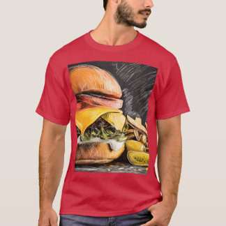 Camiseta Saboreie um delicioso cheeseburger com legumes fre