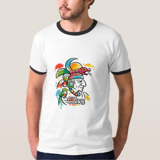 Camiseta Sacerdote Maia Vibrante com Cocar de Serpente