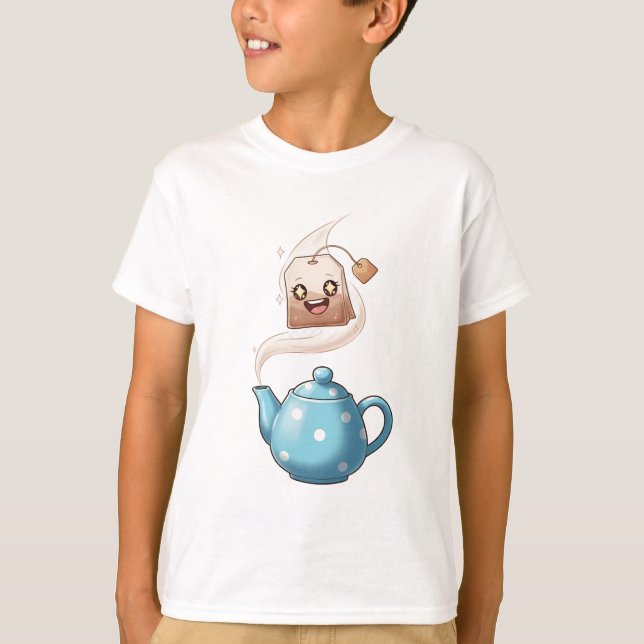 Camiseta Sache de Chá Alegre e Bule de Chá com Bolinhas par (Frente)