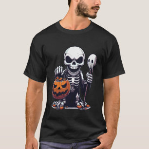Camiseta Saco de Doces Assustador de Esqueleto de Halloween