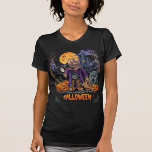 Camiseta Saco de Doces Espantalho de Halloween Abóboras Cas