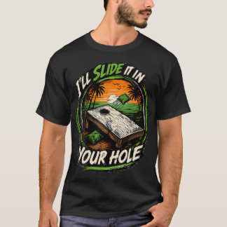 Camiseta Saco de Feijão Engraçado para Cornhole Vou Desliza