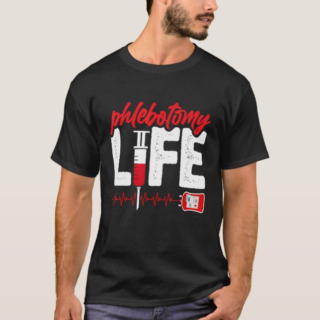 Camiseta Saco de Sangue Flebotomia Vida Flebotomista Homens (Frente)