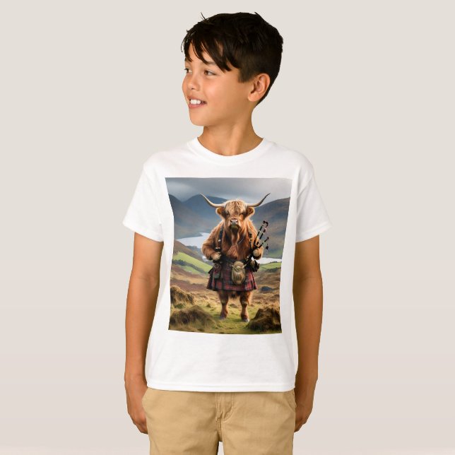 Camiseta Saco de Vaca do Land da Escócia, Kids Tshirt (Frente Completa)