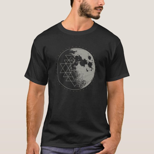 Camiseta Sacred Geometry Sri Yantra Moon Psychedelic Vintag (Frente)