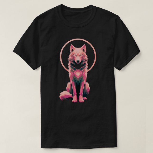 Camiseta Sacred Halo Wolf Geometric Animal Art (Frente do Design)