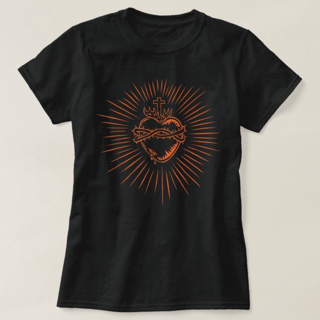 Camiseta Sacred Heart Of Jesus Devotion Catholic T-Shirt (Frente do Design)