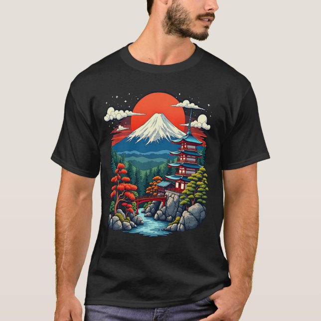 Camiseta Sacred Mount Fuji Minka Art Tee Japonês (Frente)