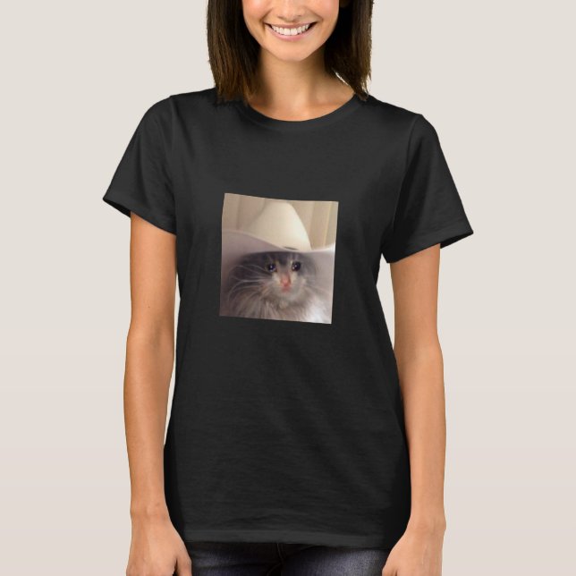 Camiseta Sad Cat Cowboy Meme Engraçado Piada Viral na Inter (Frente)