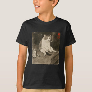 Camiseta Sad Cat Fumante Engraçado Meme Sumi-e Kit de Arte 