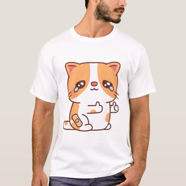 Camiseta Sad Crying Cat But Thumbs Up (Frente)