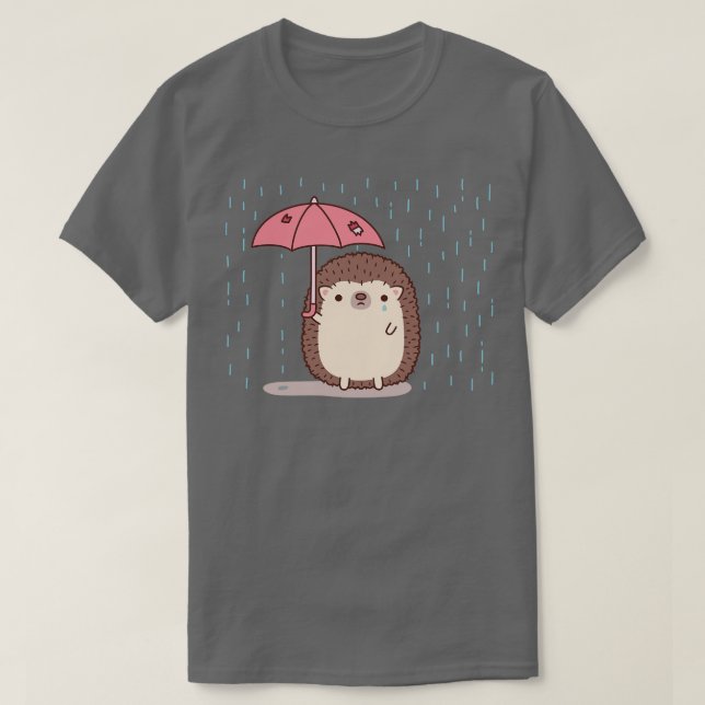 Camiseta Sad Hedgehog Segurando Guarda-chuvas Em Rain Doodl (Frente do Design)