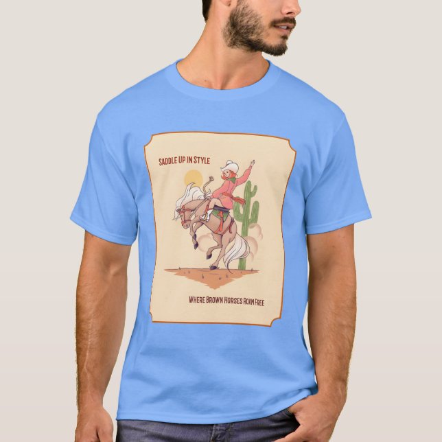 CAMISETA SADDLE NO ESTILO ONDE CAVALOS ROAM LIVRES PARA (Frente)