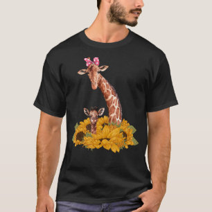 Camiseta Safari Africa Animal Kids Baby Giraffe Mãe Sunflow