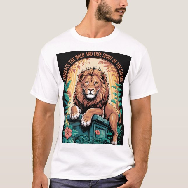 Camiseta Safari Spirit – Majestic Lion with Floral Jungle  (Frente)