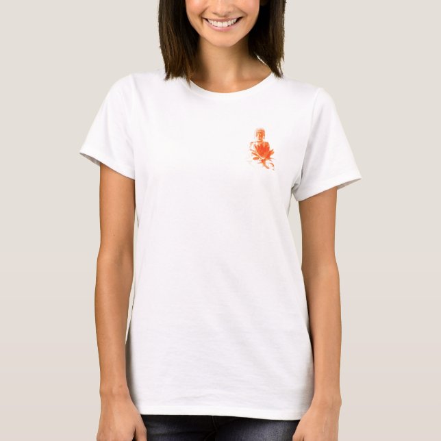 Camiseta saffron buddha com lótus - paz no interior (Frente)